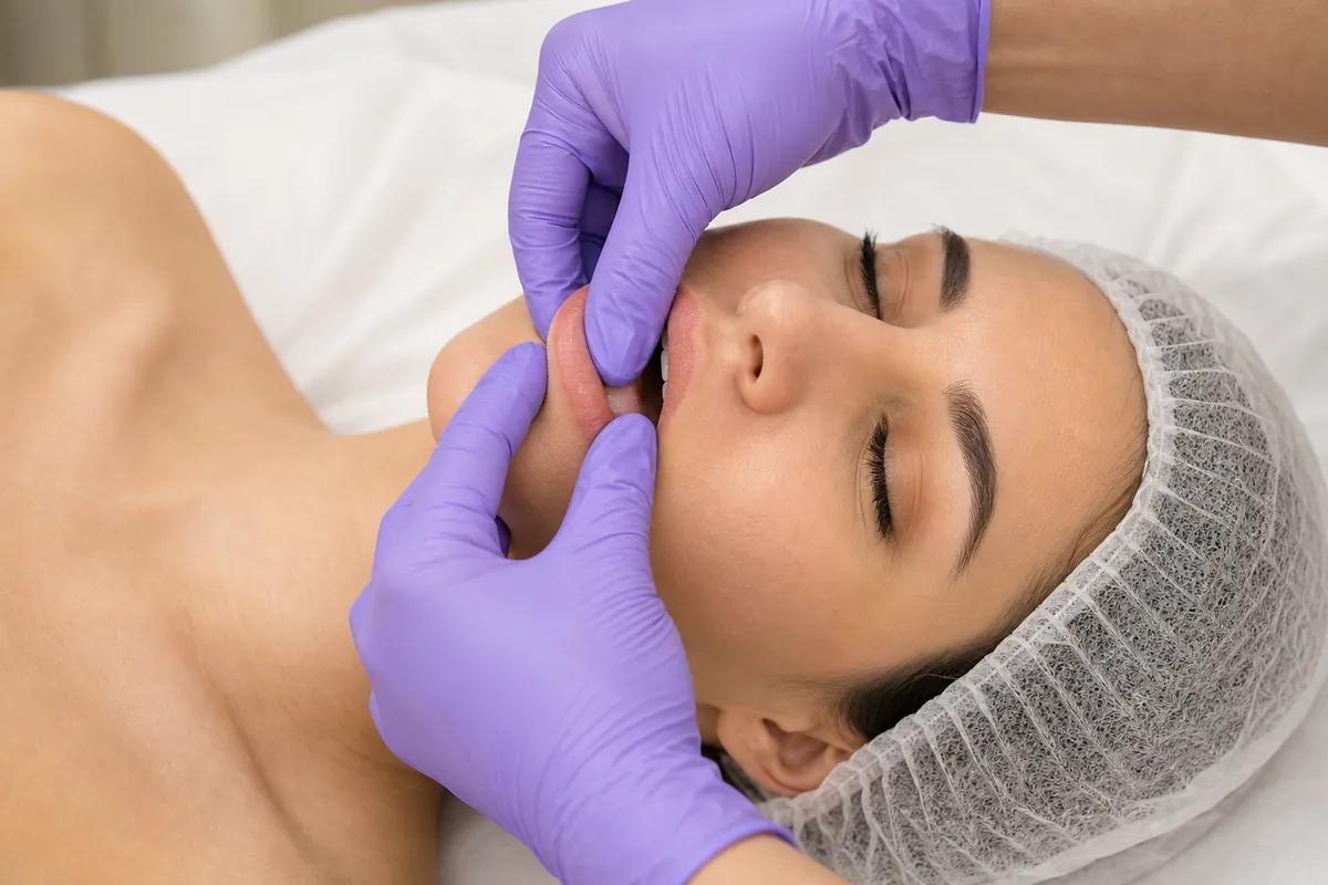 Licensed esthetician performing Face Sculpting with Buccal Massage at SI Glam Glow in Staten Island
